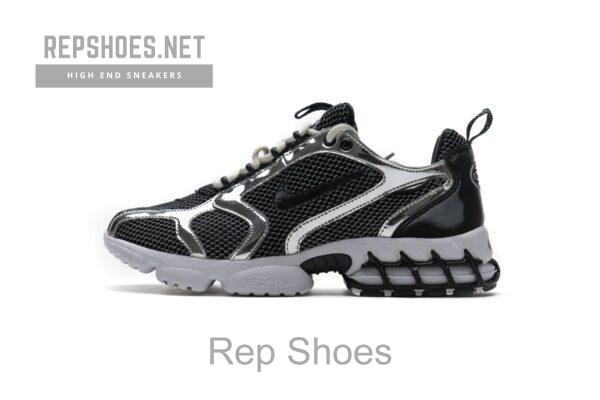 CU1854-001 Stussy x Nike Air Zoom Spiridon Cage 2 Black Silver - Image 6