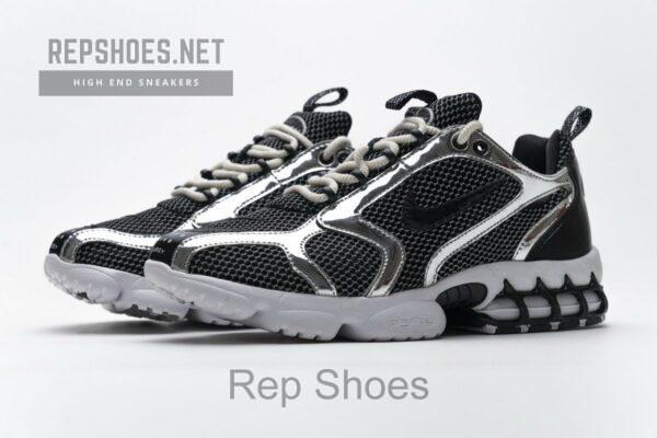 CU1854-001 Stussy x Nike Air Zoom Spiridon Cage 2 Black Silver - Image 4