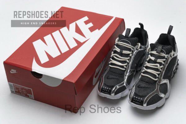 CU1854-001 Stussy x Nike Air Zoom Spiridon Cage 2 Black Silver - Image 3