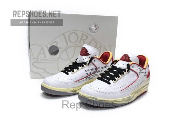 DJ4375-106 Off White x Air Jordan 2 Retro Low SP White and Varsity Red - Image 2