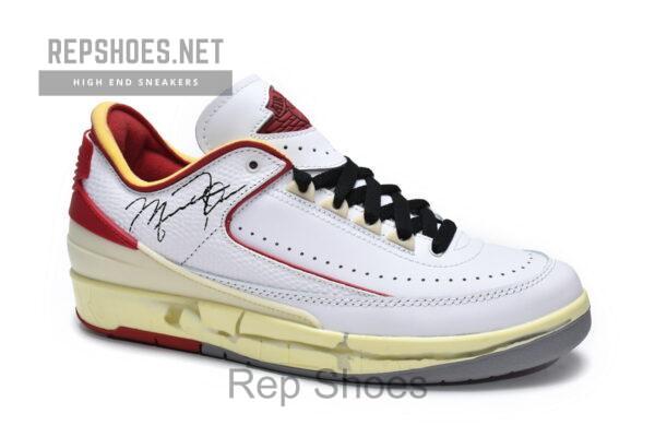 DJ4375-106 Off White x Air Jordan 2 Retro Low SP White and Varsity Red - Image 4